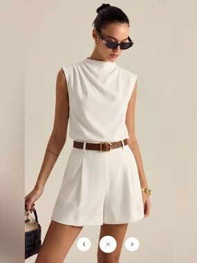 NWT Commense White Sleeveless Short Set w/Belt - XS
